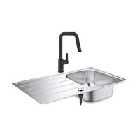 GROHE Evier inox 86x50 cm + Mitigeur de cuisine Start Black avec douchette