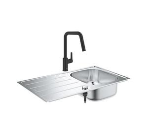 GROHE Evier inox 86x50 cm + Mitigeur de cuisine Start Black avec douchette