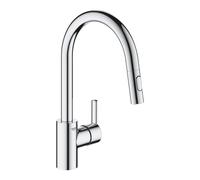 Grohe Feel Mitigeur monocommandé pour évier, saillie 223mm, orientable, douchettes extractibles, 31486001, Couleur: chrome