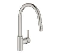 Grohe Feel Mitigeur monocommandé pour évier, saillie 223mm, orientable, douchettes extractibles, 31486DC1, Couleur: acier super