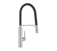 Grohe Feel Mitigeur monocommandé pour évier, saillie 235mm, flexible GROHFlexx Santopren, orientable, douchette professionnelle, 31489DC0, Couleur: acier super