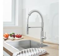 GROHE Robinet évier de cuisine Get, Mitigeur monocommande 2 jets, Robinet avec douchette extractible professionnelle, Installation rapide, Chromé, 30361000 (Import Allemagne)