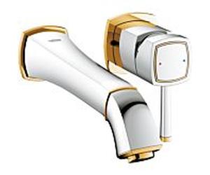 Grohe Grandera de robinet de lavabo mural 19930IG0 chromé or, fixée au mur 2 trous, saillie 234mm