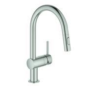 Mitigeur d'évier Grohe Minta, DN 15, 32321, bec en C, double jet de rinçage, Coloris: acier super - 32321DC2
