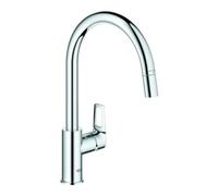 Grohe BauLoop Mitigeur de cuisine - bec en forme C - mousseur extractible - Chrome 30543000