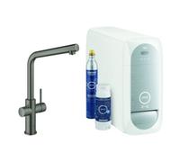 Grohe Blue Home Mitigeur monocommandé pour évier Starter Kit, portée 221mm, bec en L, avec fonction filtre et refroidissement, 31454AL1, Couleur: graphite dur brossé