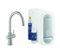 Grohe Grohe Mitigeur monotrou pour évier Blue Home acier inox, bec C, démarreur K, bec extractible M Quantité:1