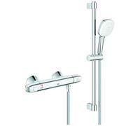 GROHE Grohtherm 1000 Ensemble de robinetterie thermostatique pour douche, raccords en S, avec barre de douche Tempesta Cube, 600 mm, chrome, 34820005
