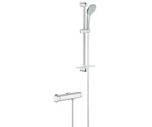GROHE Grohtherm 2000 Ensemble de douche - robinet de douche thermostatique - avec ensemble de douche à glissière - 60cm - douchette ronde - 3 types de jets - flexible de douche lisse - avec porte-savo