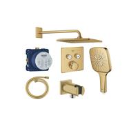 Grohe Grohtherm Ensemble de douche pluie - encastrable - pommeau carré - douchette carrée - bras mural courbé - cool sunrise brossé SW482061/SW105953/SW484584/SW472323/SW1077397/SW98