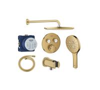 Grohe Grohtherm ensemble de douche pluie encastré - douche de tête Ø 31 cm - bras mural courbé - cool sunrise brossé SW354643/SW105953/SW98873/SW472417/SW1077368/SW988