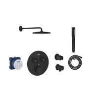 GROHE Grohtherm SmartControl Ensemble de douche à effet pluie - encastré - thermostatique - pomme de douche ronde - douchette à main en barre - phantom black (noir mat) SW901444 SW901516 SW901410 SW90