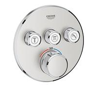 Thermostat Grohe Grohtherm SmartControl avec trois vannes d'arrêt, rosette murale ronde, 29121DC0, Couleur: acier super