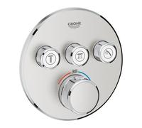 Thermostat Grohe Grohtherm SmartControl avec trois vannes d'arrêt, rosette murale ronde, 29121DC0, Couleur: acier super