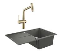 Grohe K400 Evier en quartz composite avec égouttoir réversible 780x500 mm + Ceramia Timeless mitigeur (G31639TML1BG-SET)