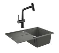 Grohe K400 Evier en quartz composite avec égouttoir réversible 780x500 mm + Ceramia Timeless mitigeur (G31639TML1BM-SET)