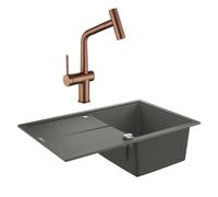 Grohe K400 Evier en quartz composite avec égouttoir réversible 780x500 mm + Ceramia Timeless mitigeur (G31639TML1BCP-SET)