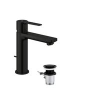 GROHE Lineare Mitigeur de Lavabo Monocommande avec Tirette (Hauteur 180 mm, Cartouche Céramique 28 mm, Mousseur Économiseur d’Eau 5,7 l/min, Flexibles 3/8"), Noir Mat, 321142431