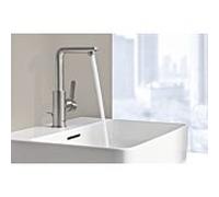 Grohe Lineare Mitigeur monocommandé pour lavabo, L-Size, vidage à tirette, orientable, saillie 113mm, 23296DC1, Couleur: acier super