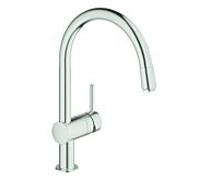 GROHE Minta Mitigeur monocommandé pour évier, portée 215mm, bec en C, pivotant, extractible, 32918DC0, Couleur: acier super