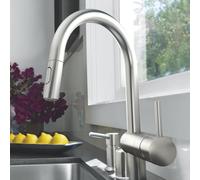 GROHE Mitigeur d'évier Minta DN 15 32321 – bec en C, double jet de rinçage – acier super (32321DC2)