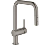 GROHE Minta Mitigeur monocommandé pour évier, portée 225mm, bec en U, extractible, Easy Docking, douchette double, pivotant, 32322AL2, Couleur: graphite dur brossé