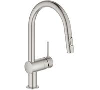 Mitigeur d'Ã©vier Grohe Minta, DN 15, 32321, bec en C, double jet de rinÃ§age, Coloris: acier super - 32321DC2