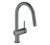 GROHE Minta Mitigeur monocommandé pour évier, portée 223mm, bec en C, extractible, Easy Docking, pivotant, double douchette d'évier, 32321AL2, Couleur: graphite dur brossé