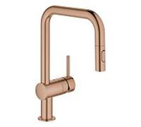 GROHE Minta Mitigeur monocommandé pour évier, portée 225mm, bec en U, extractible, Easy Docking, douchette double, pivotant, 32322DL2, Couleur: coucher de soleil chaud brossé