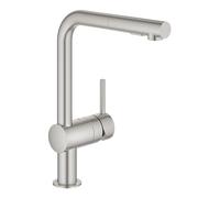 GROHE Minta Mitigeur monocommandé pour évier, saillie 223mm, bec en L, douchette Dual extractible, 30274DC0, Couleur: acier super