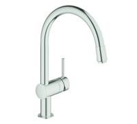 GROHE Minta Mitigeur monocommandé pour évier, bec en C, avec bec mousseur extractible, sécurité intrinsèque, 32918DC0, Couleur: acier super