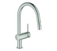 GROHE Minta Mitigeur monocommandé pour évier, portée 223mm, bec en C, extractible, Easy Docking, pivotant, double douchette d'évier, 32321DC2, Couleur: acier super