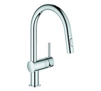 GROHE Minta Mitigeur monocommandé pour évier, portée 223mm, bec en C, extractible, Easy Docking, pivotant, double douchette d'évier, 32321002, Couleur: chrome