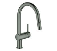 GROHE Minta Mitigeur monocommandé pour évier, portée 223mm, bec en C, extractible, Easy Docking, pivotant, double douchette d'évier, 32321AL2, Couleur: graphite dur brossé