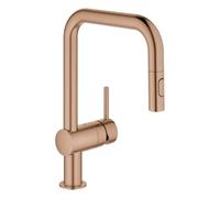 GROHE Minta Mitigeur monocommandé pour évier, bec en U, avec douchette extractible Dual, 32322DL2, Couleur: coucher de soleil chaud brossé