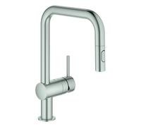 GROHE Minta Mitigeur monocommandé pour évier, portée 225mm, bec en U, extractible, Easy Docking, douchette double, pivotant, 32322DC2, Couleur: acier super