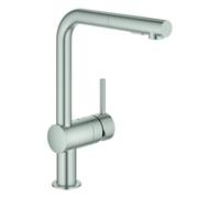 GROHE Minta Mitigeur monocommandé pour évier, saillie 223mm, bec en L, douchette Dual extractible, 30274DC0, Couleur: acier super