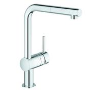 GROHE Minta Mitigeur monocommandé pour évier, bec en L, basse pression, avec douchette extractible à jet laminaire, chrome, 31397000