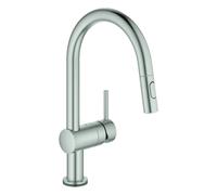 GROHE Minta Touch Mitigeur électronique pour évier, portée 223mm, bec en C, extractible, alimentation par pile, pivotant, 31358DC2, Couleur: acier super
