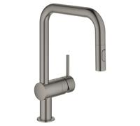 GROHE Minta Mitigeur monocommandé pour évier, bec en U, avec douchette extractible Dual, 32322AL2, Couleur: graphite dur brossé