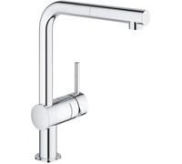 GROHE Mitigeur évier Minta 32168000 - Douchette extractible - Bec L - Bec tube pivotant 360° - Clapet anti-retour - Chrome