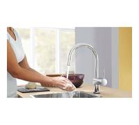Grohe-Mitigeur évier MINTA monocommande 15x21. monotrou. bec c. avec mousseur extractible. bec haut orientable. clapets anti-retour intégrés. chro