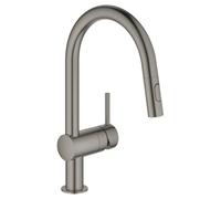 GROHE Mitigeur Monocommande Minta pour Évier de Cuisine, Douchette extractible 2 jets, Bec C, Zone de rotation à 360°, Hard Graphite Brossé, 32321AL2