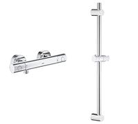GROHE Mitigeur thermostatique douche Precision Get, montage mural, indicateur de température & Barre de douche Vitalio Universal, barre douche 600 mm, point fixation barre réglable