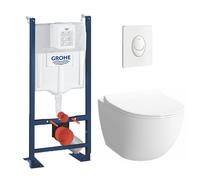 Grohe - Pack Cuvette Compacte SENTO RIM-EX sans bride + Rapid SL autoportant NF + plaque Skate Air blanc ProjectSentoRimlessCOMPACT-3
