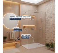 Grohe - Pack Douche Complet - Paroi Walk-In 120x200 Chrome + Colonne Grohe Eurosmart 2 Jets + Receveur Marbre Coulé Blanc 120x90