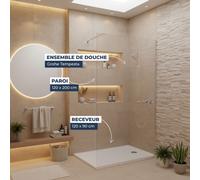 Grohe - Pack Douche Complet - Paroi Walk-In 120x200 Chrome + Colonne Grohe Tempesta 3 Jets + Receveur Marbre Coulé Blanc 120x90