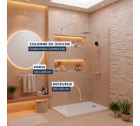 Grohe - Pack Douche Complet - Paroi Walk-In 120x200 Chrome + Colonne Grohe Vitalio 2 Jets + Receveur Marbre Coulé Blanc 120x90