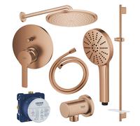 GROHE Pack douche encastré avec mitigeur monocommande + douchette +barre de douche + douche de tête + flexible + coude - Warm Sunset brossé