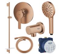 GROHE Pack douche encastré avec mitigeur monocommande + douchette + barre de douche + flexible + coude - Warm Sunset brossé